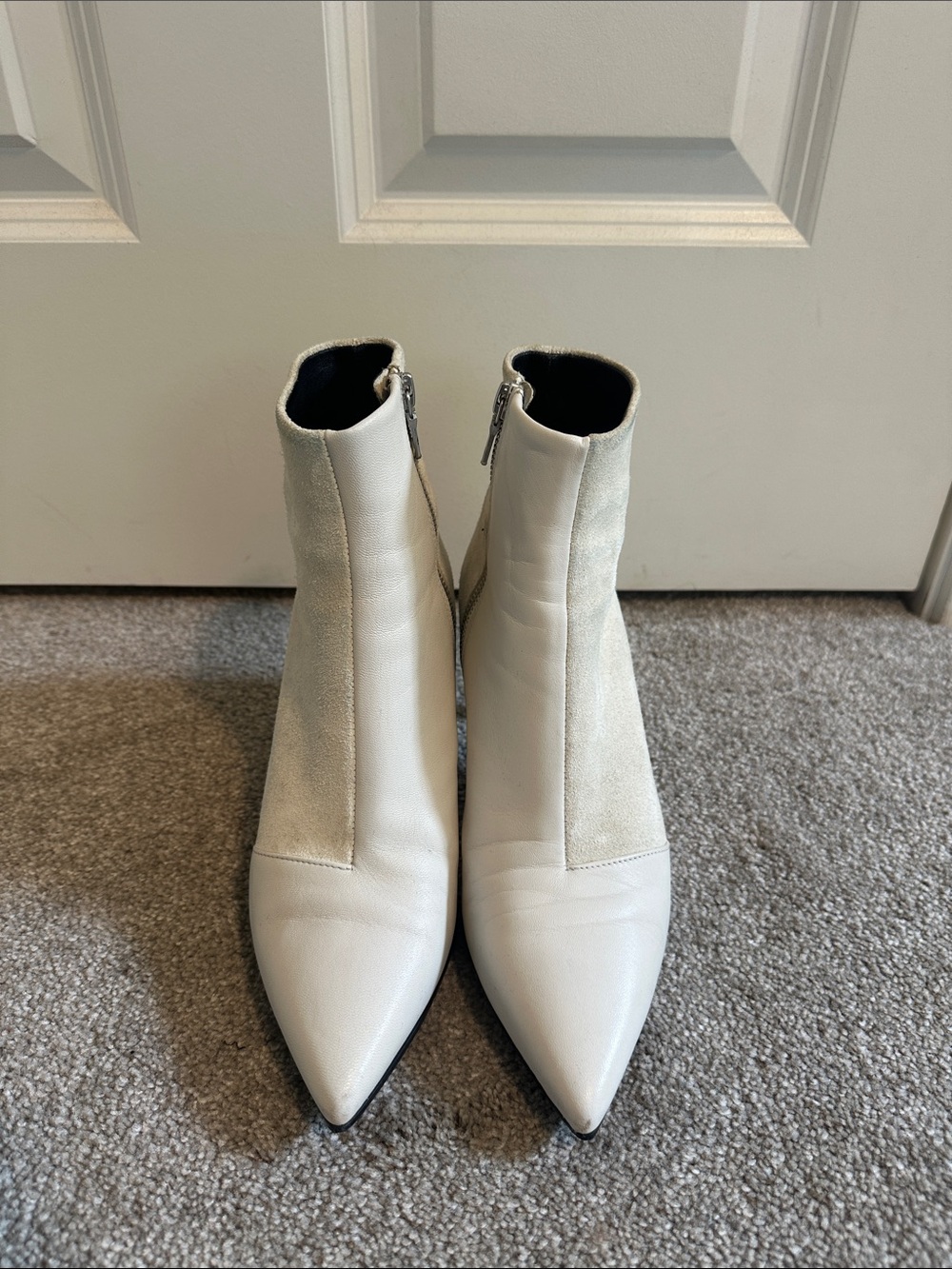 EUC Rag & Bone Beha Leather Suede Heeled Bootie in White Ivory Moto size US7 - Picture 5 of 15